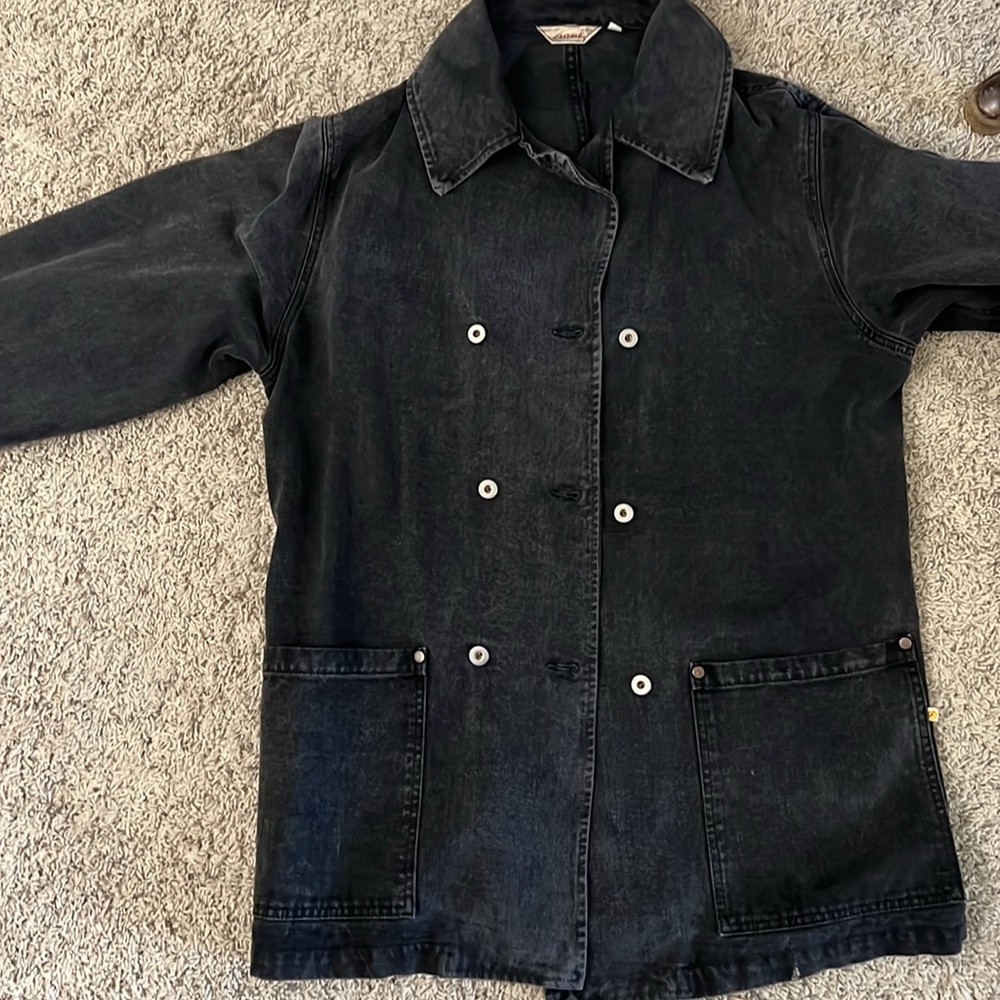 Agolde Black Double-Breasted cotton peacoat Jacket LG - Picture 12 of 12